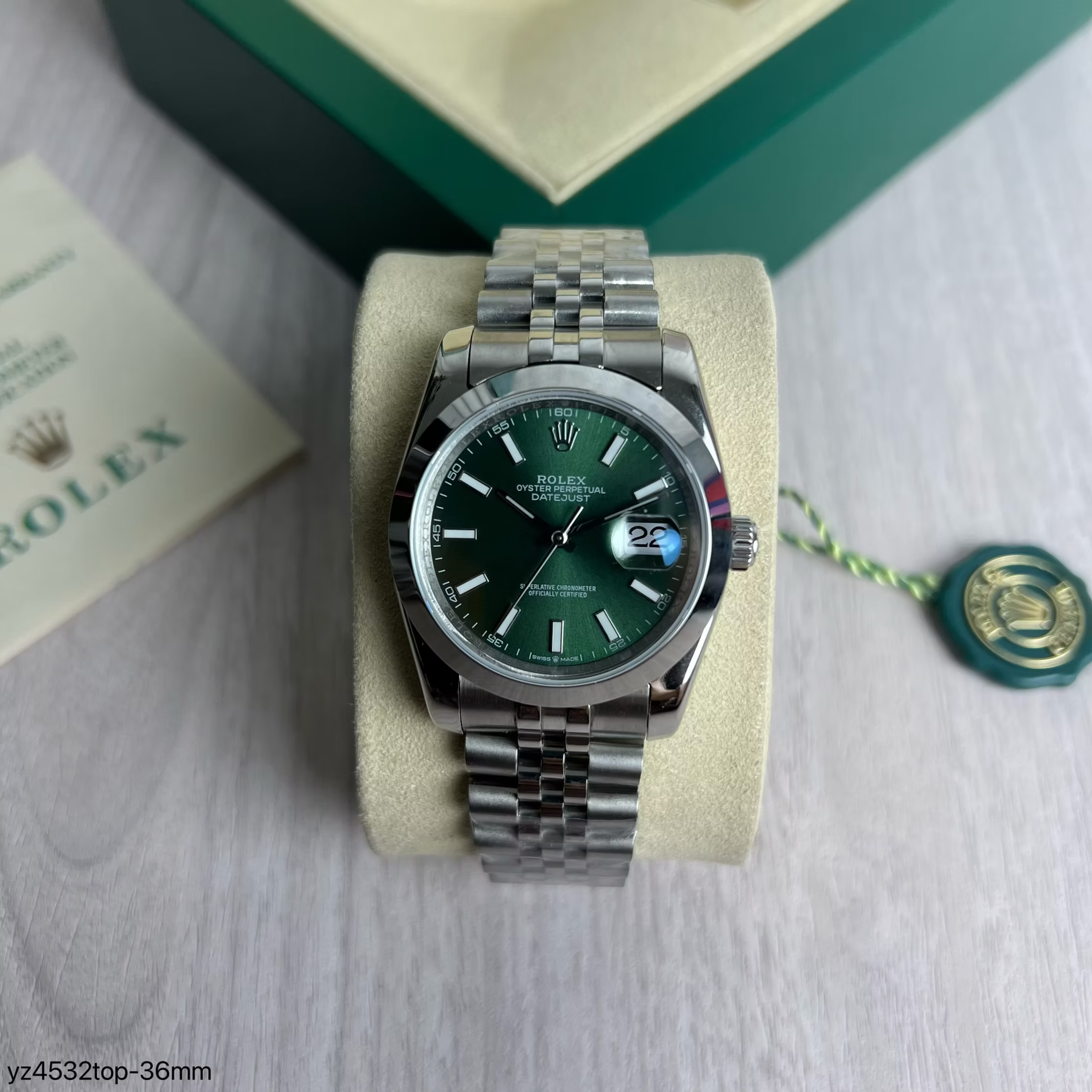 ROLEX DATEJUST PRATA VERDE FEMININO 36MM
