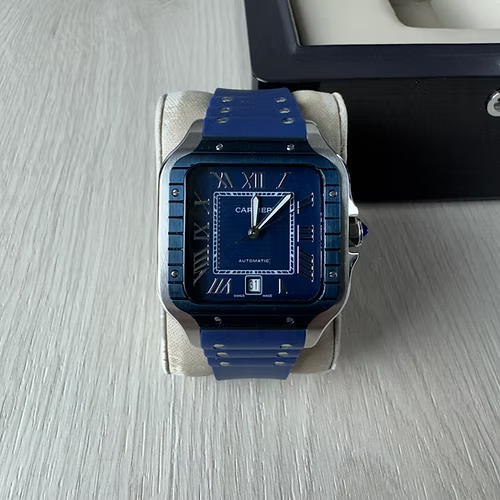 CARTIER SANTOS PRATA AZUL 40MM X 47MM