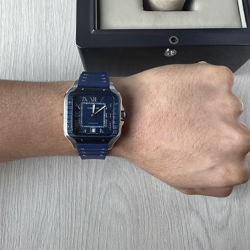 CARTIER SANTOS PRATA AZUL 40MM X 47MM