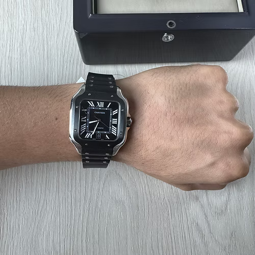 CARTIER SANTOS PRATA PRETO 40MM X 47MM