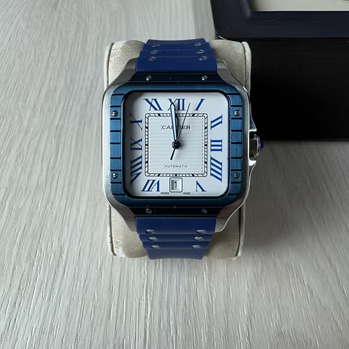 CARTIER SANTOS PRATA AZUL 40MM X 47MM