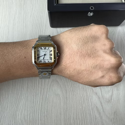 CARTIER SANTOS PRATA DOURADO BRANCO 36MM X 44M