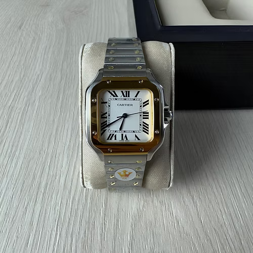 CARTIER SANTOS PRATA DOURADO BRANCO 36MM X 44M