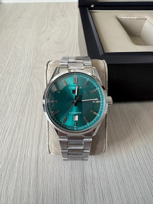 TAG HEUER CARRERA CAL 5 PRATA VERDE AUTOMATICO 41MM
