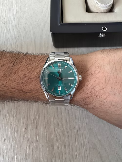 TAG HEUER CARRERA CAL 5 PRATA VERDE AUTOMATICO 41MM