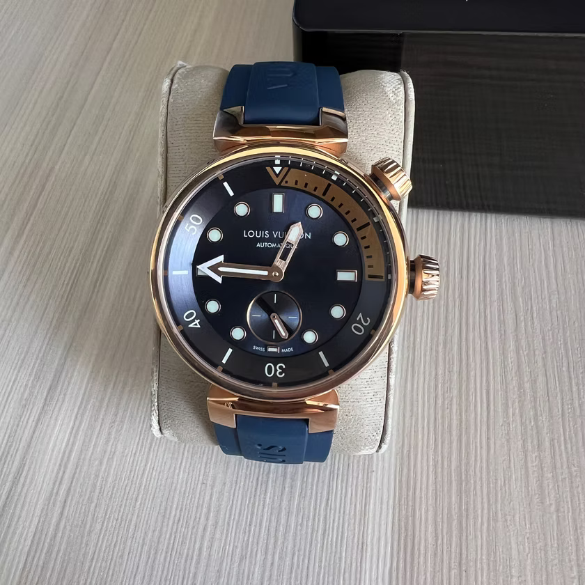 LOUIS VUITTON TAMBOUR ROSE AZUL BORRACHA 41MM