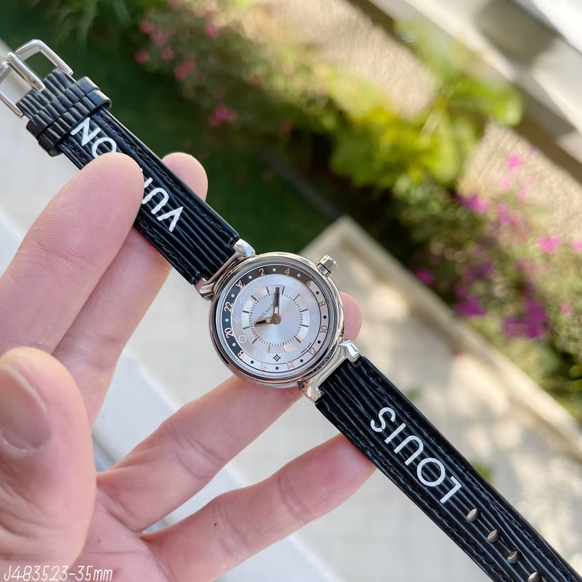 LOUIS VUITTON TAMBOUR PRATA PRETO 35MM FEMININO