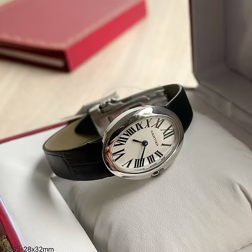 CARTIER BAIGNOIRE PRATA COURO 32MM FEMININO