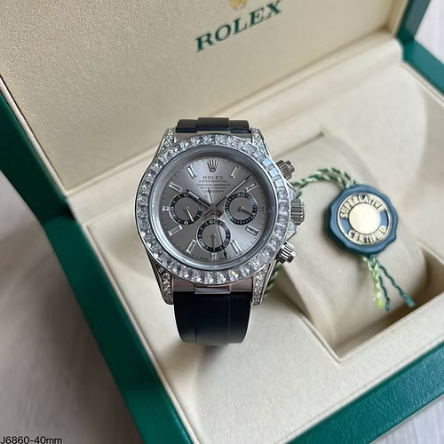 ROLEX DAYTONA BRILHANTES PRATA BORRACHA 40MM