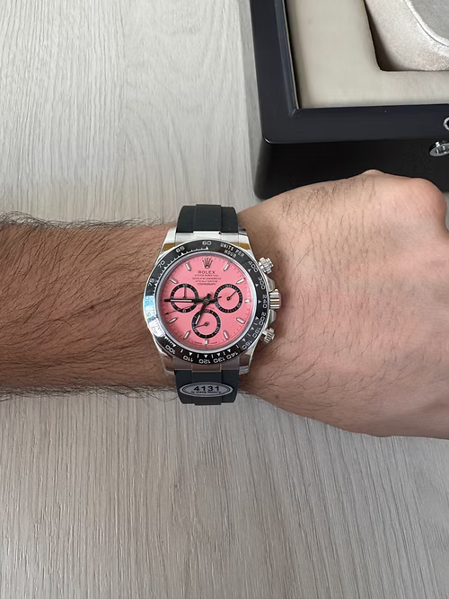 ROLEX DAYTONA PRATA ROSA COURO + BORRACHA 40MM