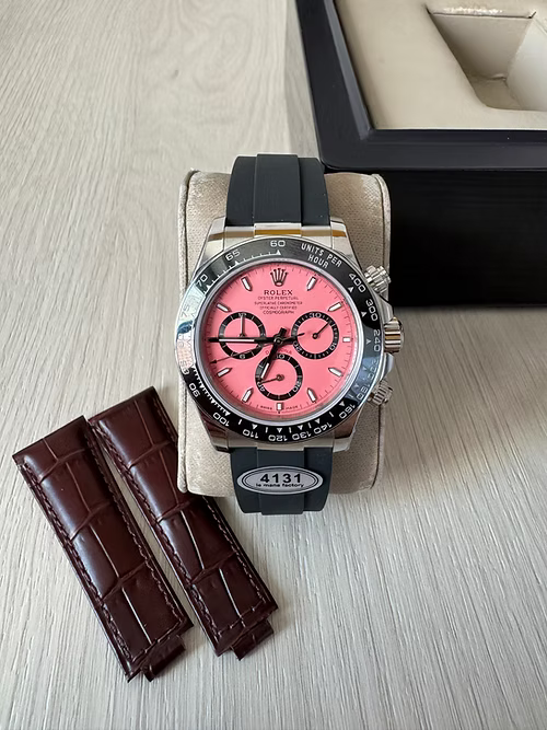ROLEX DAYTONA PRATA ROSA COURO + BORRACHA 40MM