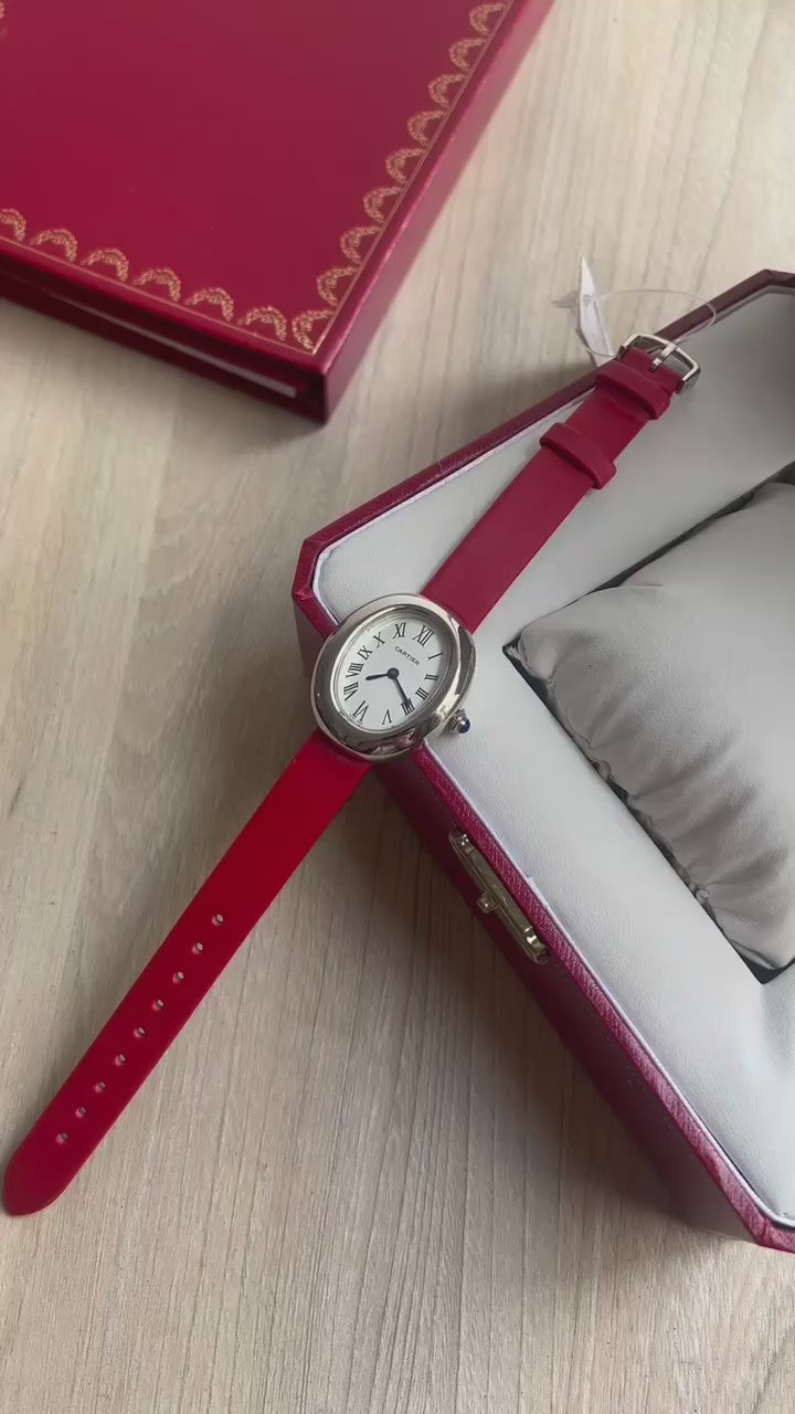 CARTIER BAIGNOIRE PRATA COURO 32MM FEMININO