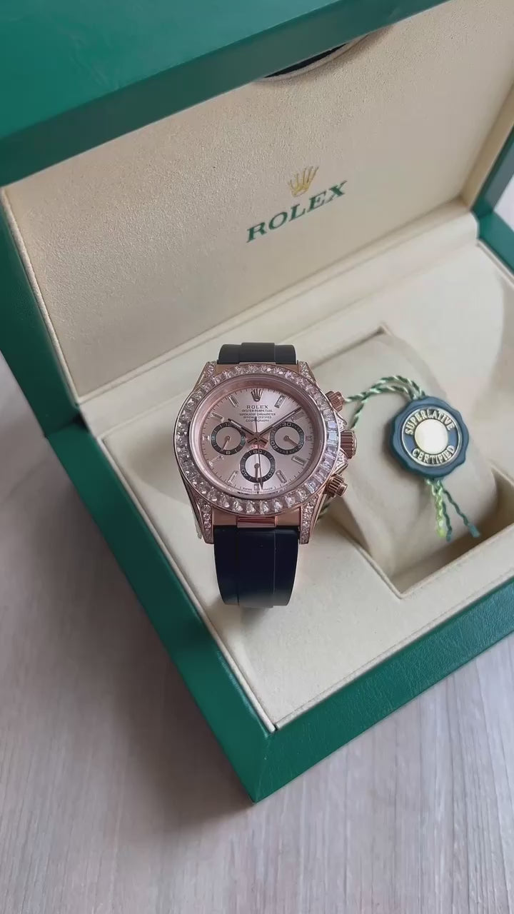 ROLEX DAYTONA BRILHANTES ROSE BORRACHA 40MM