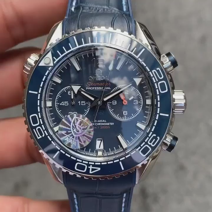 OMEGA SEAMASTER PRATA AZUL COURO 45MM