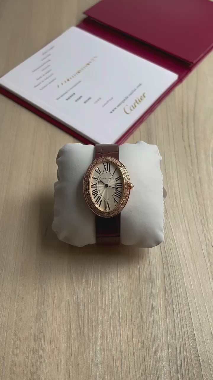 CARTIER BAIGNOIRE ROSE BRILHANTE COURO 30MM FEMININO
