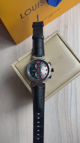 LOUIS VUITTON TAMBOUR PRATA COURO 41MM