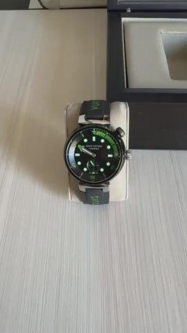 LOUIS VUITTON TAMBOUR PRETO VERDE BORRACHA 41MM