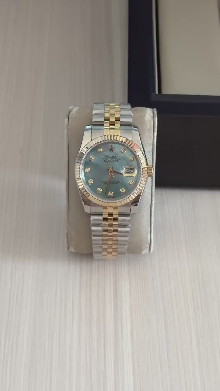 ROLEX DATEJUST MISTO DOURADO MADRE PEROLA FEMININO 36MM