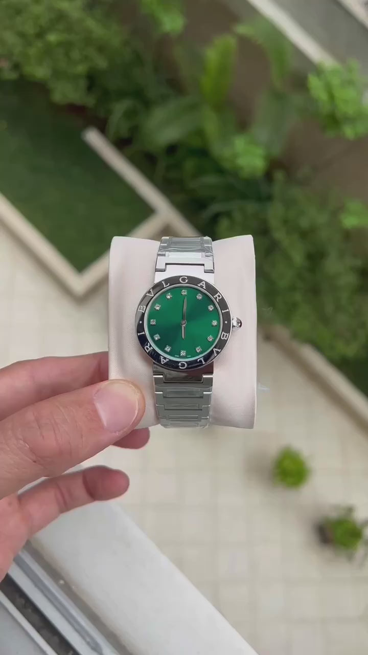 BVLGARI BULGARI PRATA VERDE 33MM FEMININO