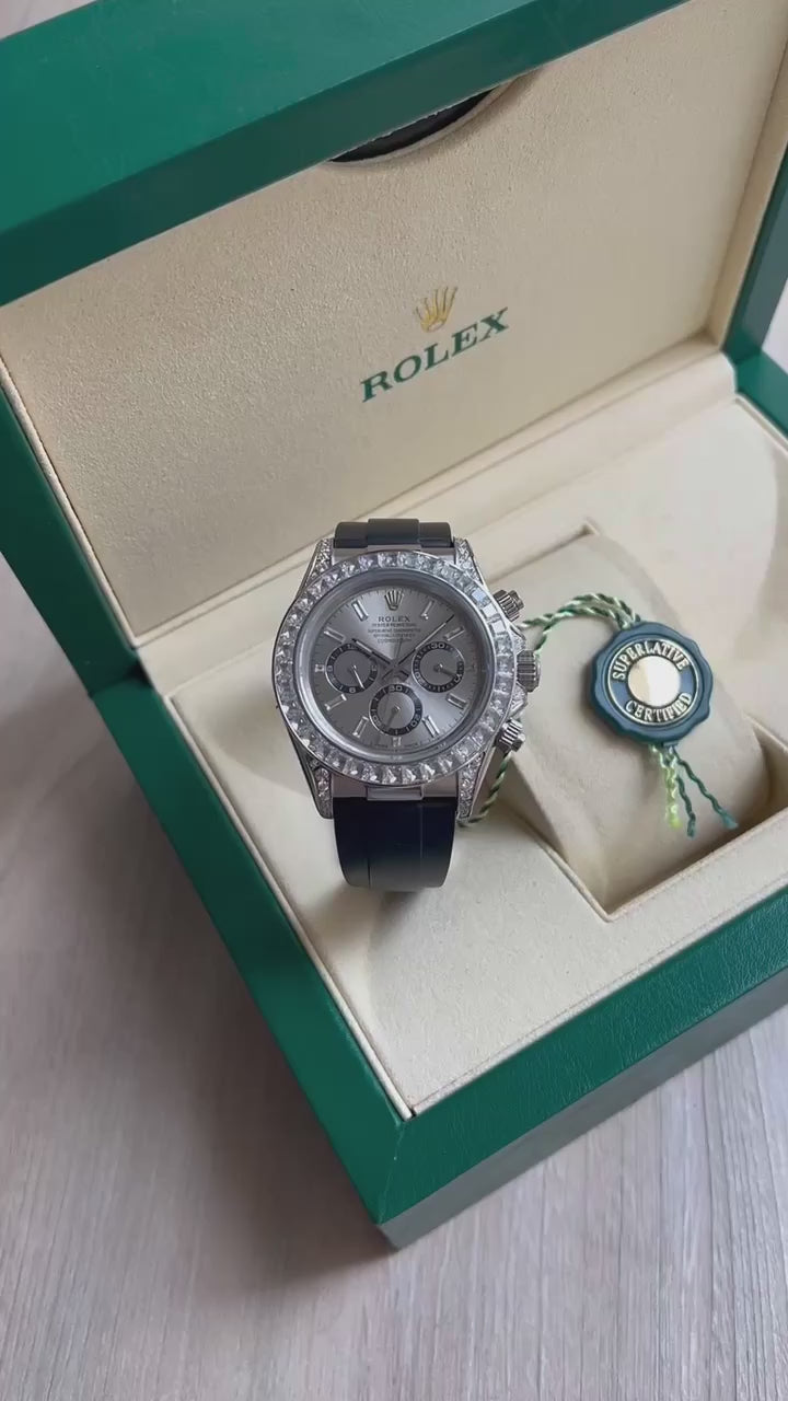 ROLEX DAYTONA BRILHANTES PRATA BORRACHA 40MM