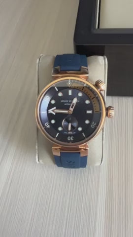 LOUIS VUITTON TAMBOUR ROSE AZUL BORRACHA 41MM