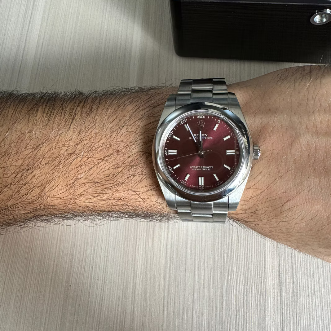 ROLEX OYSTER PERPETUAL PRATA VINHO 41MM